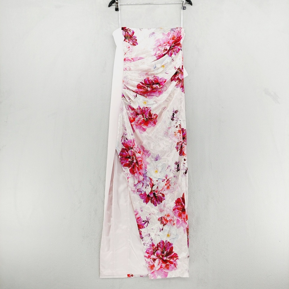 NEW Guess by Marciano Pink Floral Bomb Silk  Strapless Maxi Dress Gown P1791 - Picture 2 of 11